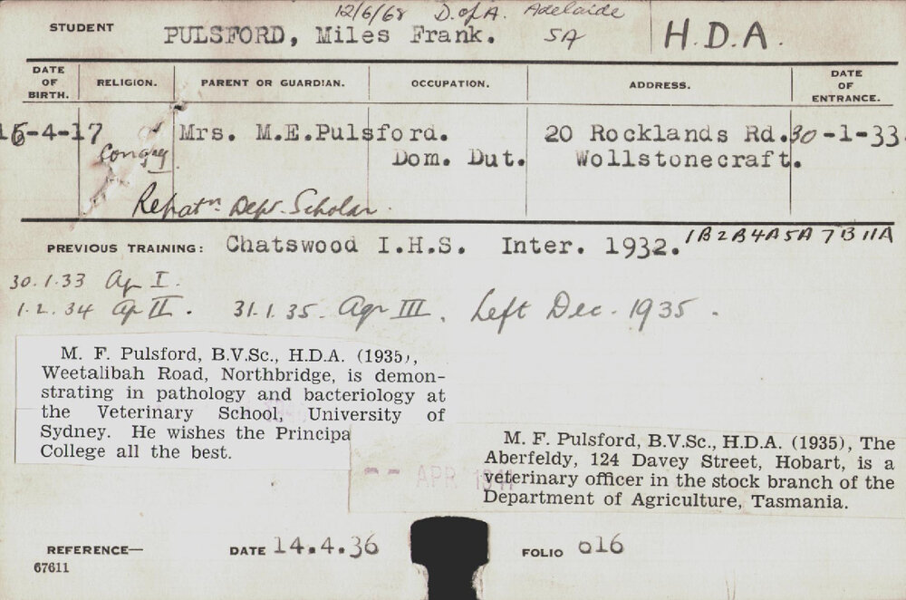 PULSFORD, Miles Frank (Hawkesbury Diploma of Agriculture (HDA))