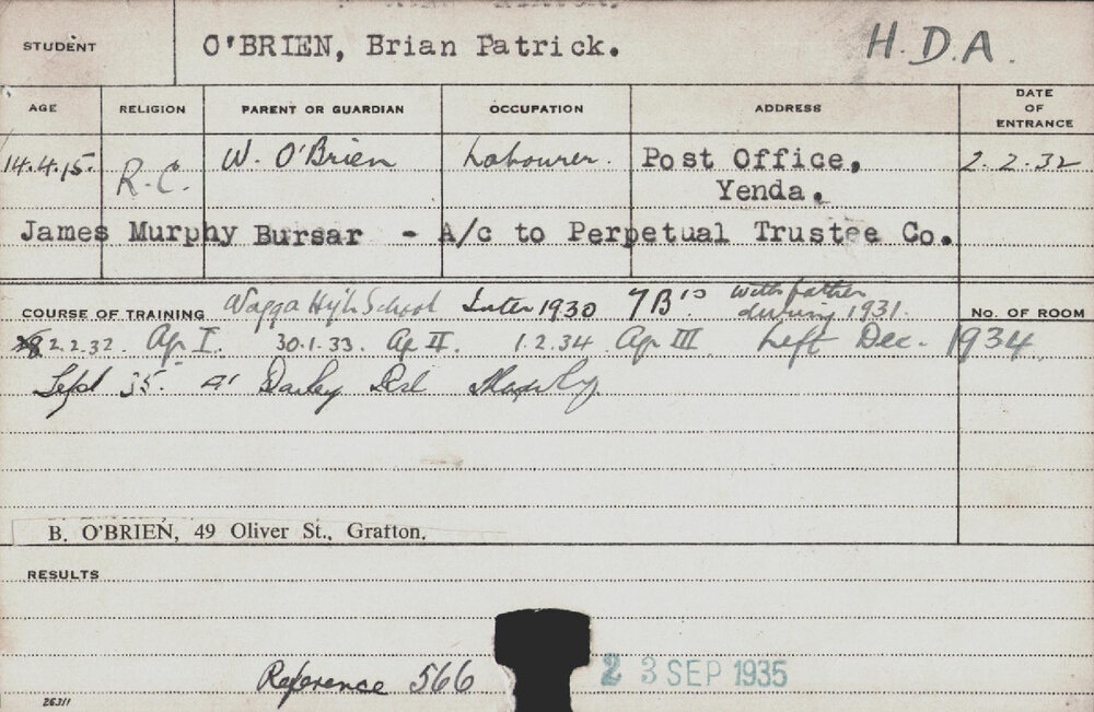 O'BRIEN, Brian Patrick (Hawkesbury Diploma of Agriculture (HDA))