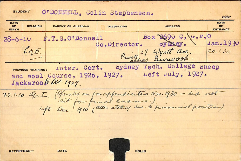 O'DONNELL, Colin Stephenson (Hawkesbury Diploma of Agriculture (HDA))