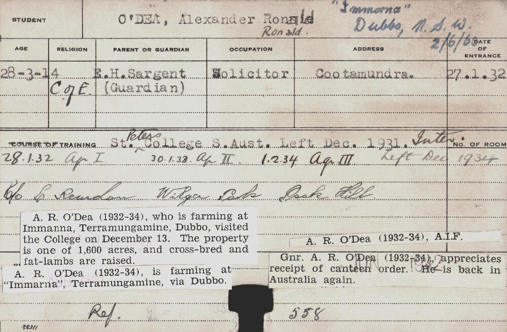 O'DEA, Alexander Ronald (Hawkesbury Diploma of Agriculture (HDA))