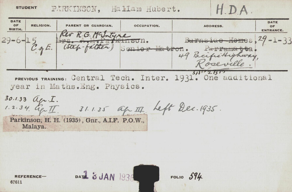 PARKINSON, Hallam Hubert (Hawkesbury Diploma of Agriculture (HDA))