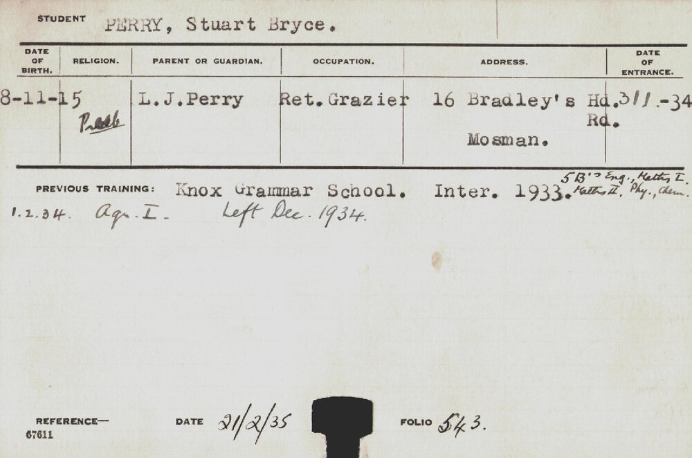 PERRY, Stuart Bryce (Hawkesbury Diploma of Agriculture (HDA))