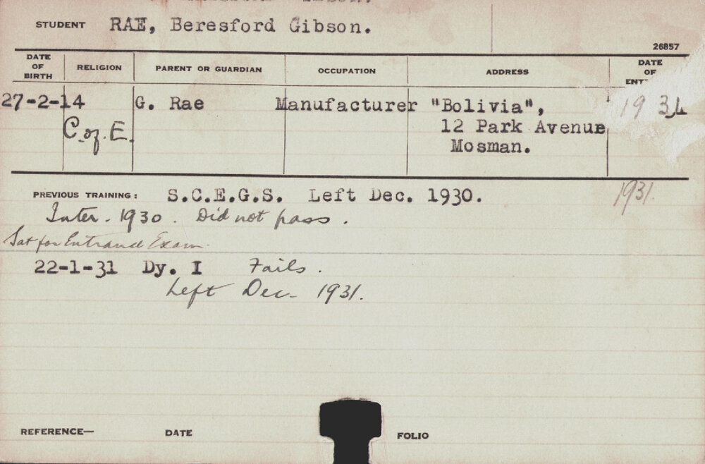 RAE, Beresford Gibson (Hawkesbury Diploma in Dairy (HDD))
