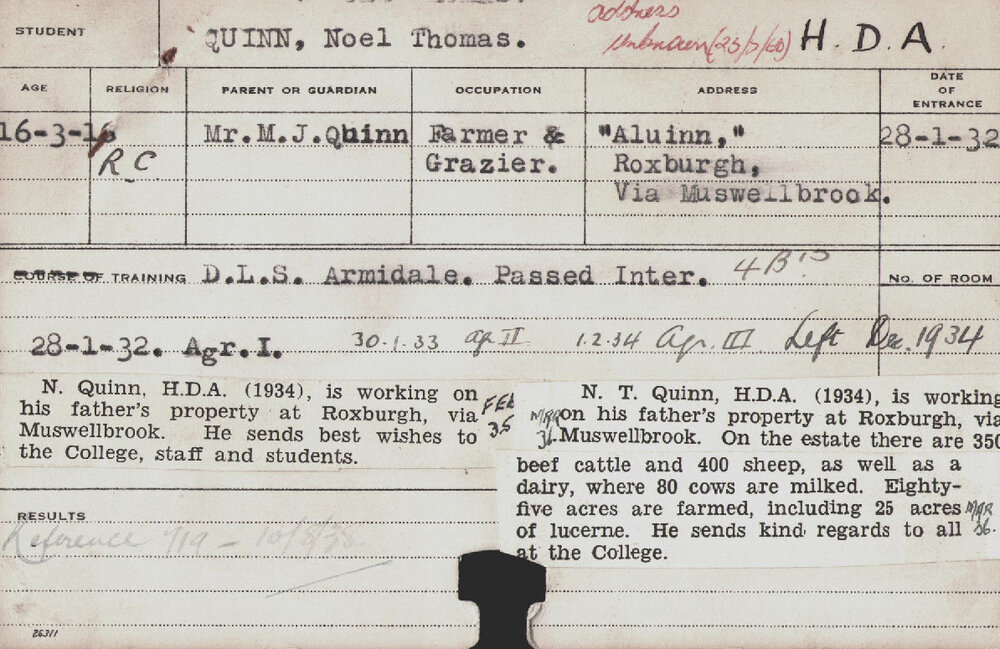 QUINN, Noel Thomas (Hawkesbury Diploma of Agriculture (HDA))