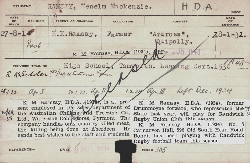 RAMSAY, Kenelm Mackenzie (Hawkesbury Diploma of Agriculture (HDA))