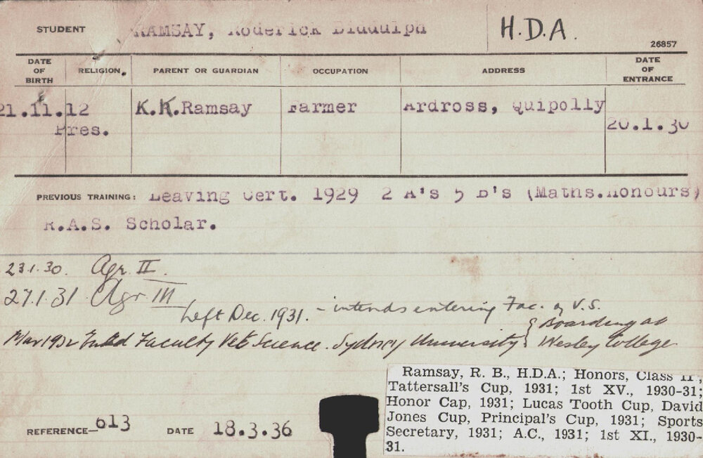 RAMSAY, Roderick Biddulph (Hawkesbury Diploma of Agriculture (HDA))