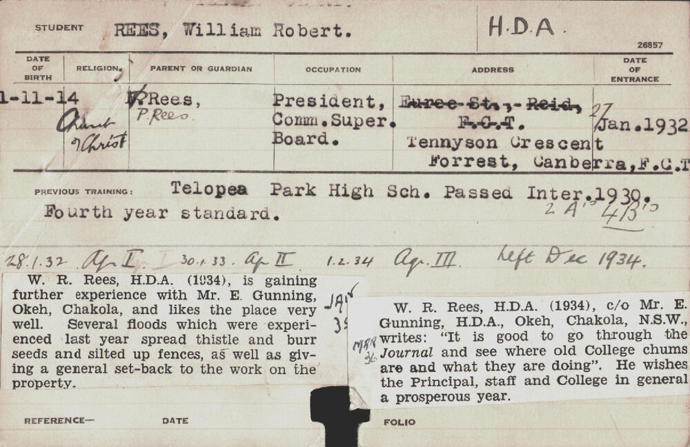 REES, William Robert (Hawkesbury Diploma of Agriculture (HDA))