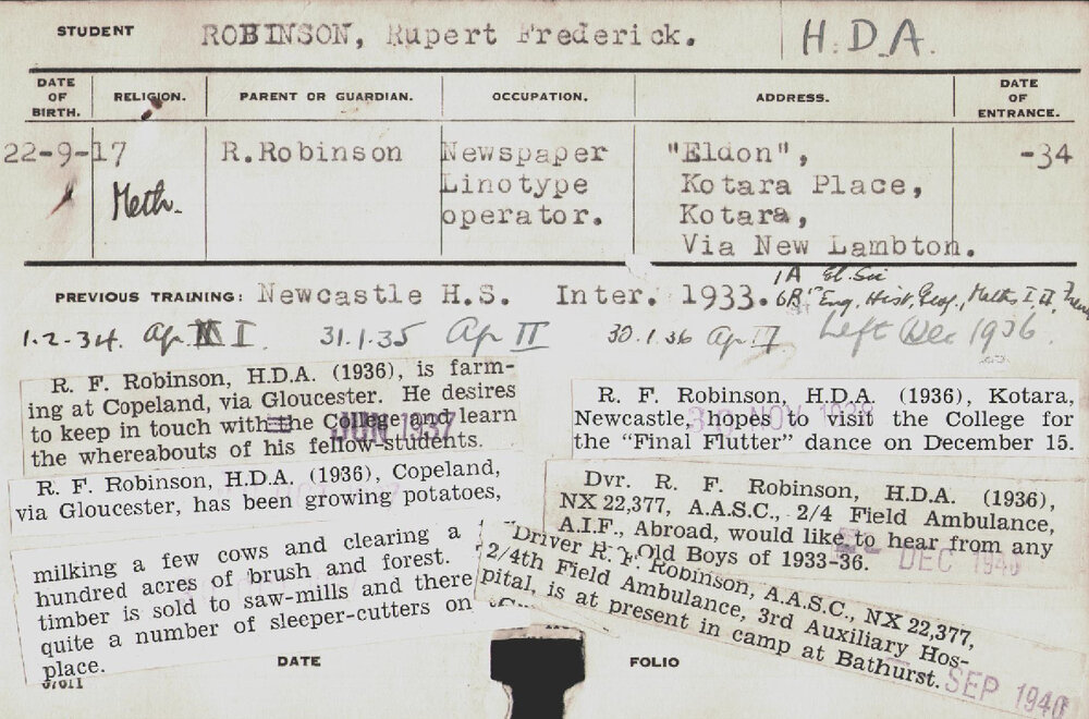 ROBINSON, Rupert Frederick (Hawkesbury Diploma of Agriculture (HDA))