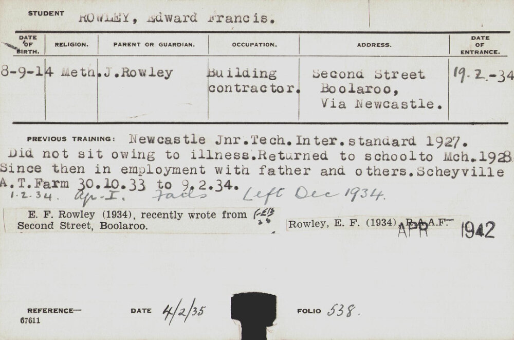 ROWLEY, Edward Francis (Hawkesbury Diploma of Agriculture (HDA))