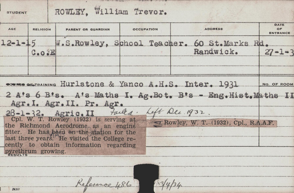 ROWLEY, William Trevor (Hawkesbury Diploma of Agriculture (HDA))