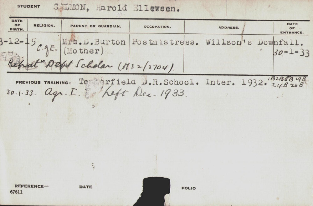 SALMON, Harold Ellevsen (Hawkesbury Diploma of Agriculture (HDA))