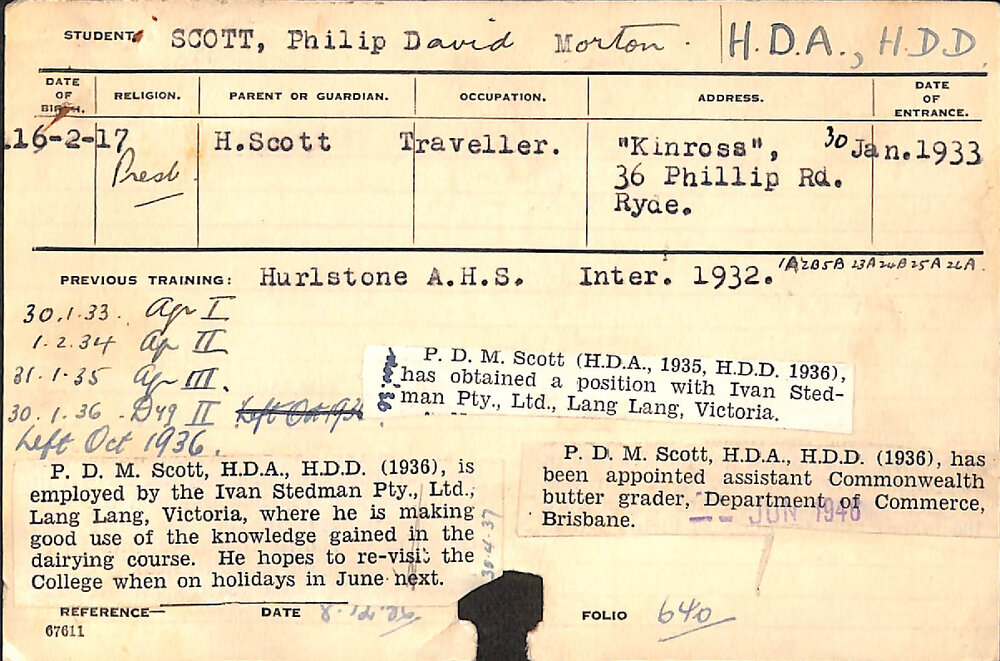 SCOTT, Philip David (Hawkesbury Diploma of Agriculture (HDA)/ Hawkesbury Diploma in Dairy (HDD))