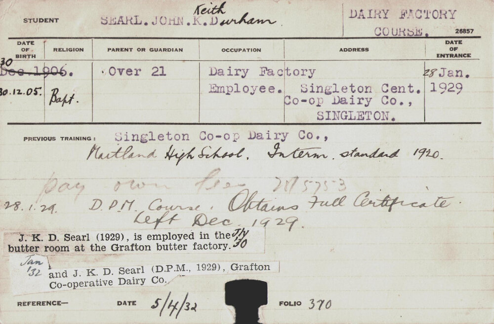 SEARL, John Keith Durham (Dairy Factory Course)