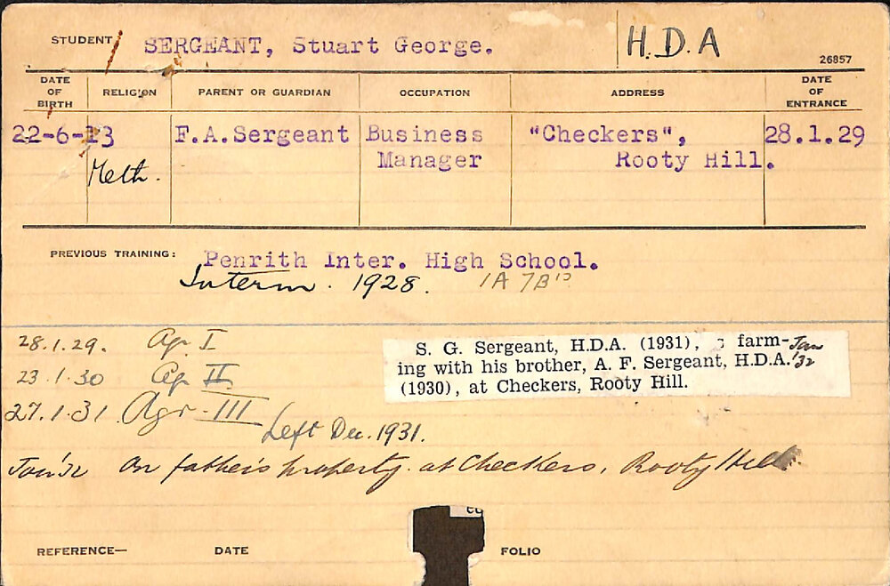 SERGEANT, Stuart George (Hawkesbury Diploma of Agriculture (HDA))