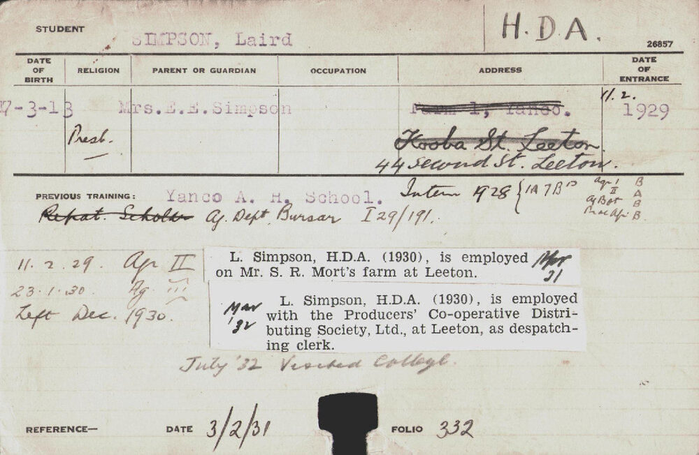 SIMPSON, Laird (Hawkesbury Diploma of Agriculture (HDA))