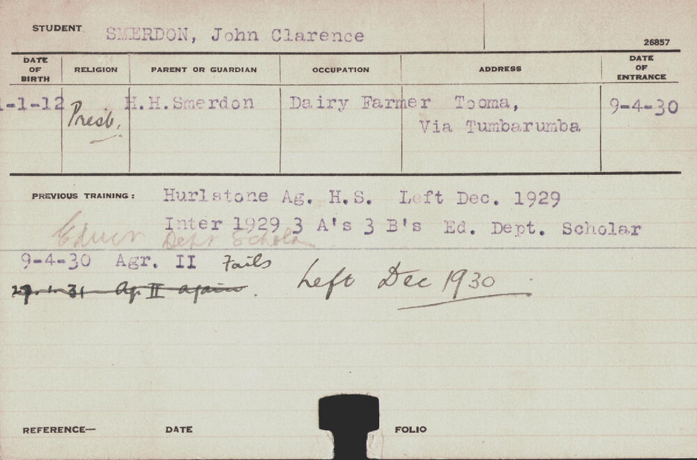 SMERDON, John Clarence (Hawkesbury Diploma of Agriculture (HDA))