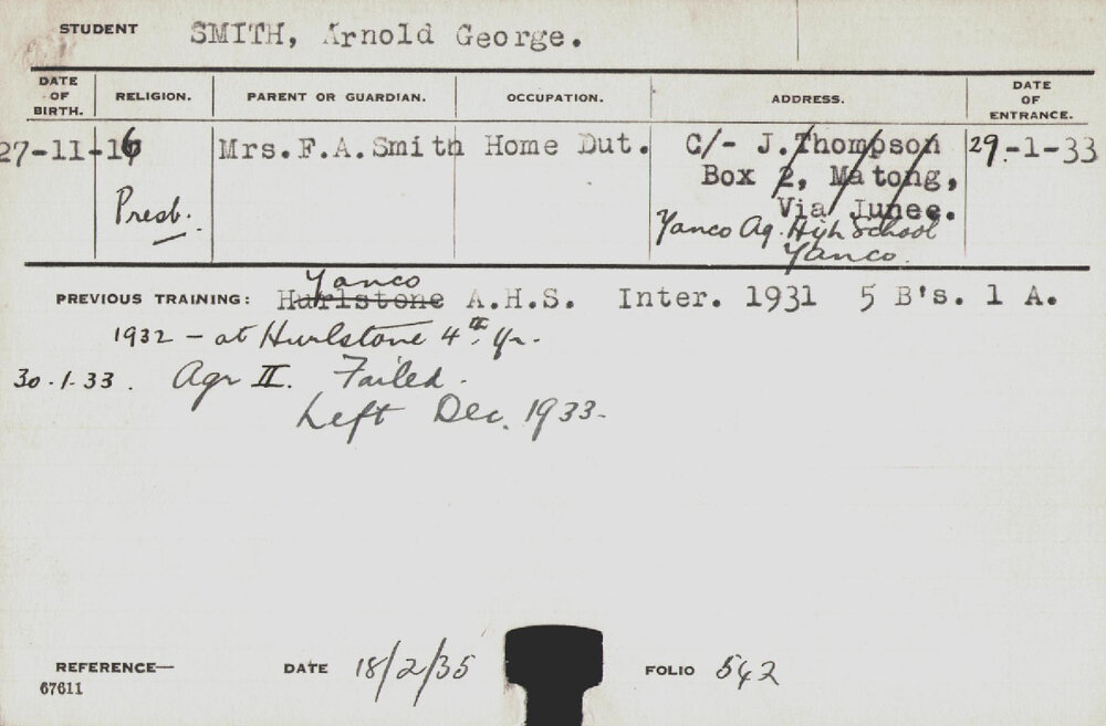 SMITH, Arnold George (Hawkesbury Diploma of Agriculture (HDA))