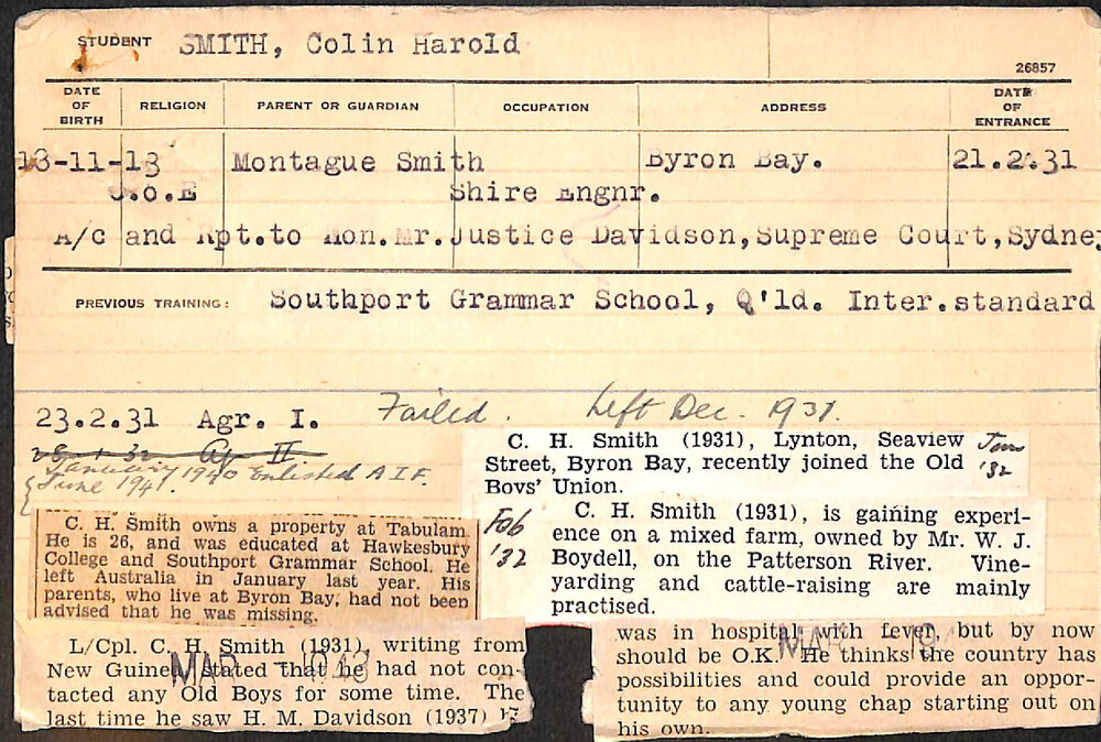 SMITH, Colin Harold (Hawkesbury Diploma of Agriculture (HDA))