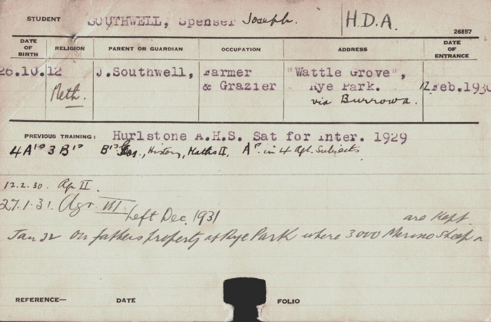 Southwell, Spenser Joseph (Hawkesbury Diploma of Agriculture (HDA))