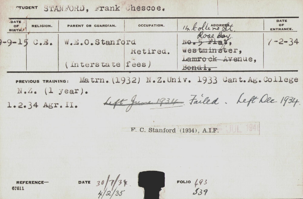 Stanford, Frank Chescoe (Hawkesbury Diploma of Agriculture (HDA))