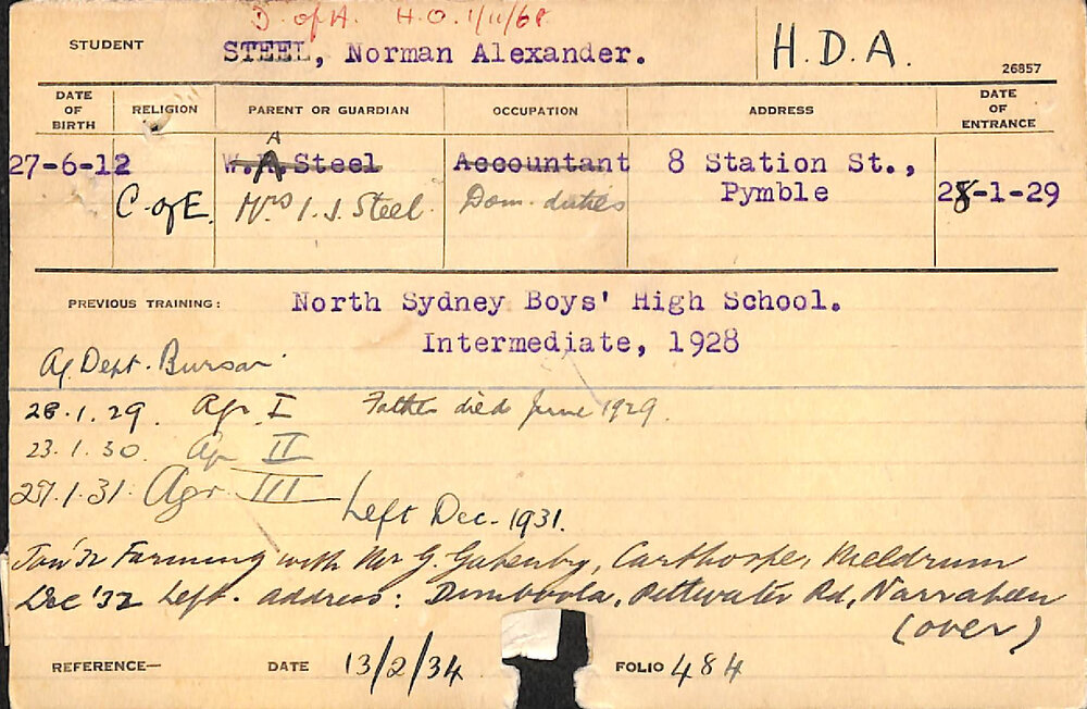 Steel, Norman Alexander (Hawkesbury Diploma of Agriculture (HDA))