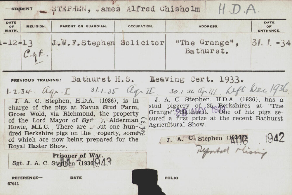 Stephen, James Alfred Chisholm (Hawkesbury Diploma of Agriculture (HDA))