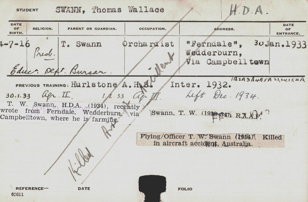 Swann, Thomas Wallace (Hawkesbury Diploma of Agriculture (HDA))