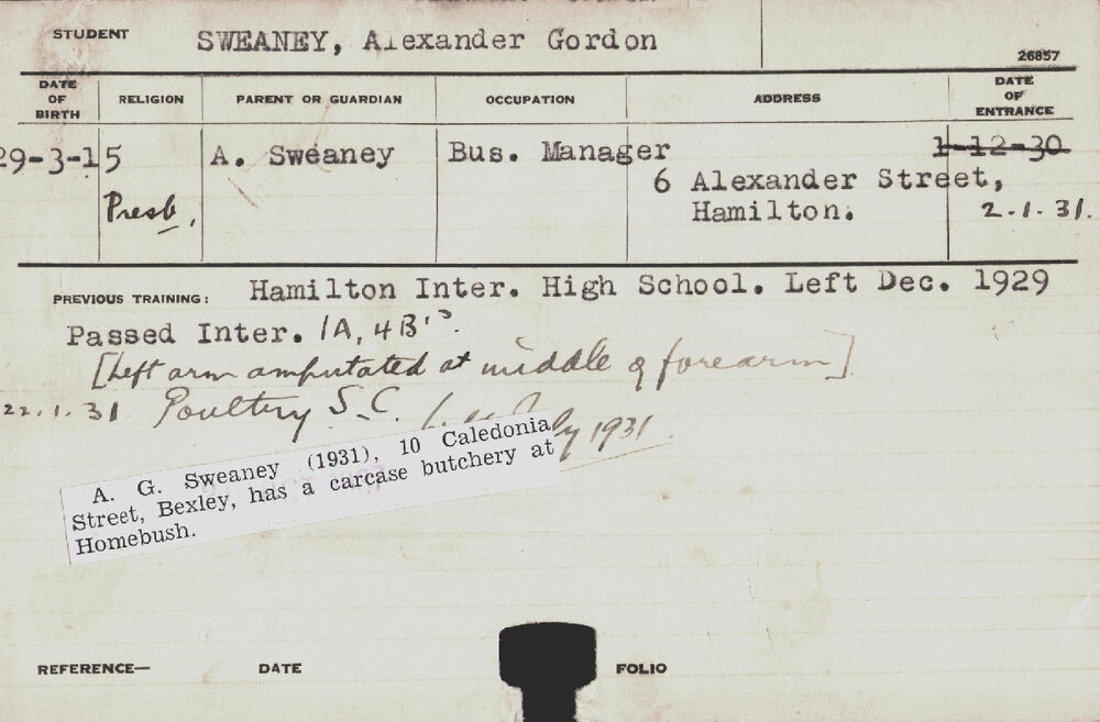 Sweaney, Alexander Gordon (Short Course - Poultry)
