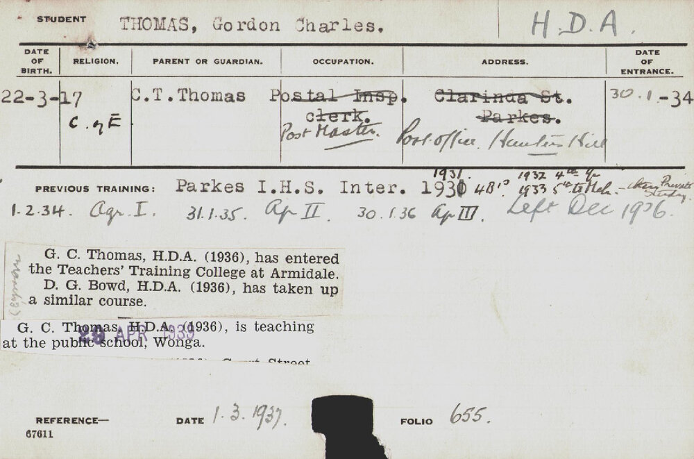 Thomas, Gordon Charles (Hawkesbury Diploma of Agriculture (HDA))