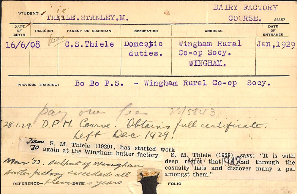 Thiele, Stanley M (Dairy Factory Course)