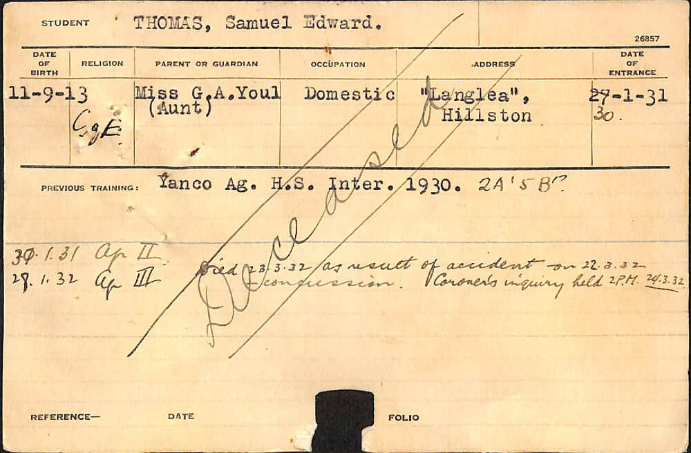 Thomas, Samuel Edward (Hawkesbury Diploma of Agriculture (HDA))