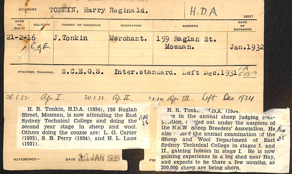 Tonkin, Harry Reginald (Hawkesbury Diploma of Agriculture (HDA))