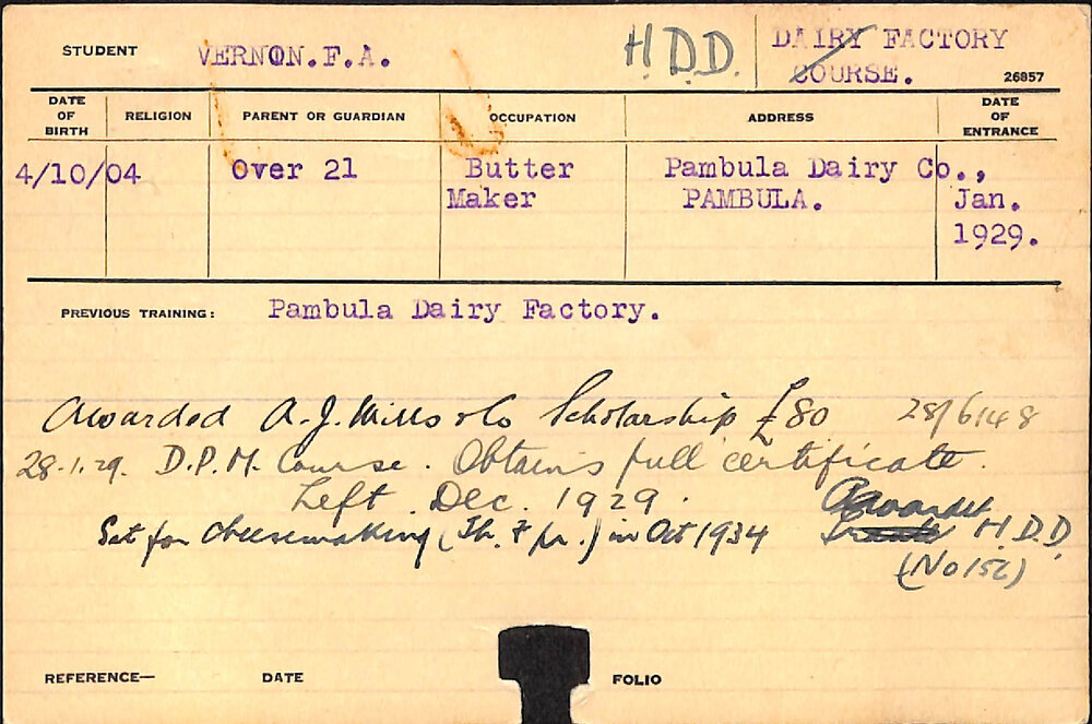 Vernon, FA (Hawkesbury Diploma in Dairy (HDD))