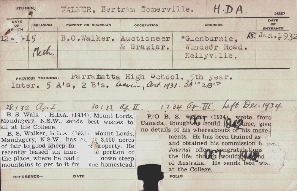 Walker, Bertram Somerville (Hawkesbury Diploma of Agriculture (HDA))