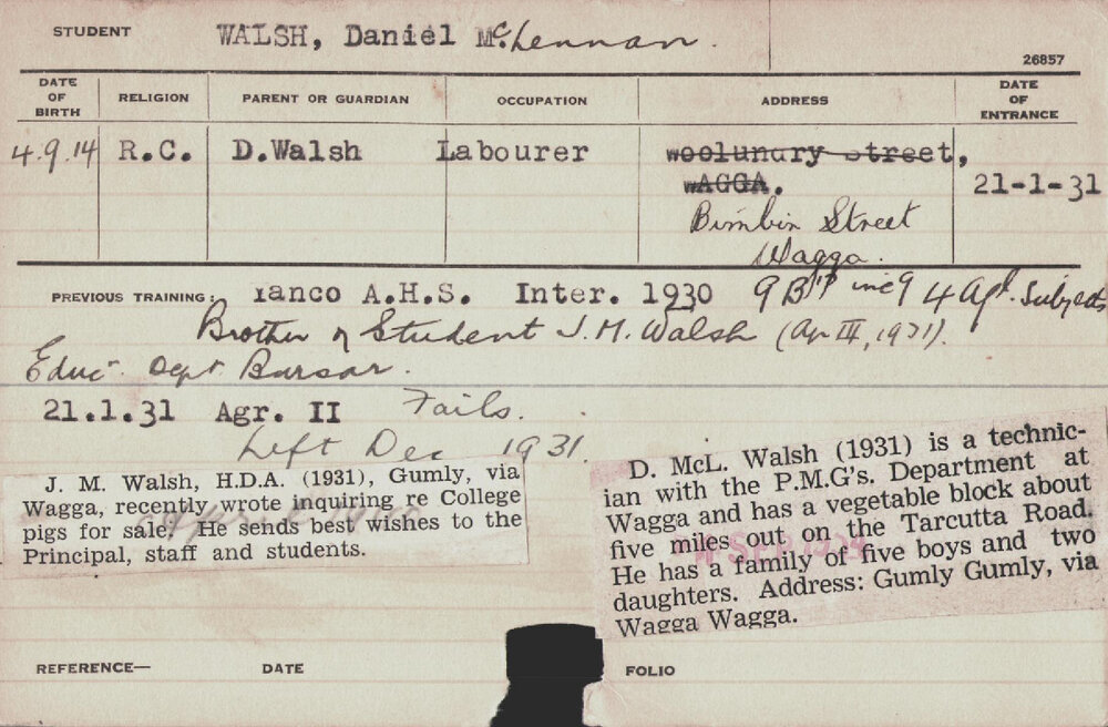 Walsh, Daniel McLennan (Hawkesbury Diploma of Agriculture (HDA))
