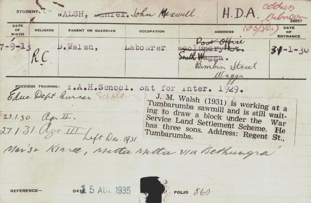 Walsh, John Maxwell (Hawkesbury Diploma of Agriculture (HDA))