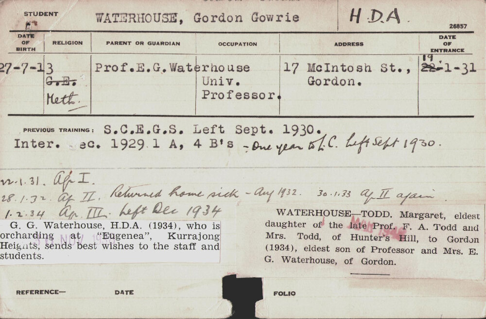 Waterhouse, Gordon Gowrie (Hawkesbury Diploma of Agriculture (HDA))
