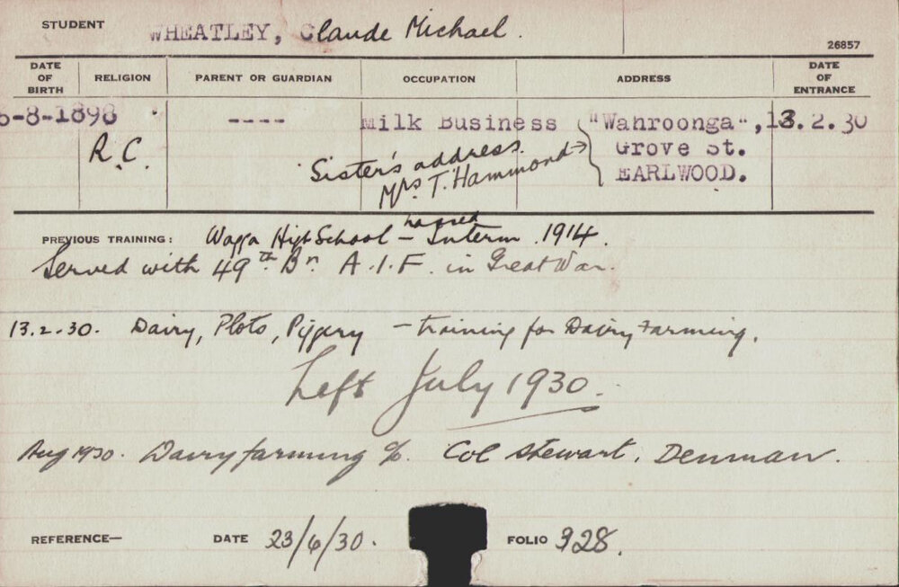 Wheatley, Claude Michael (Dairy, Plots &amp; Piggery)
