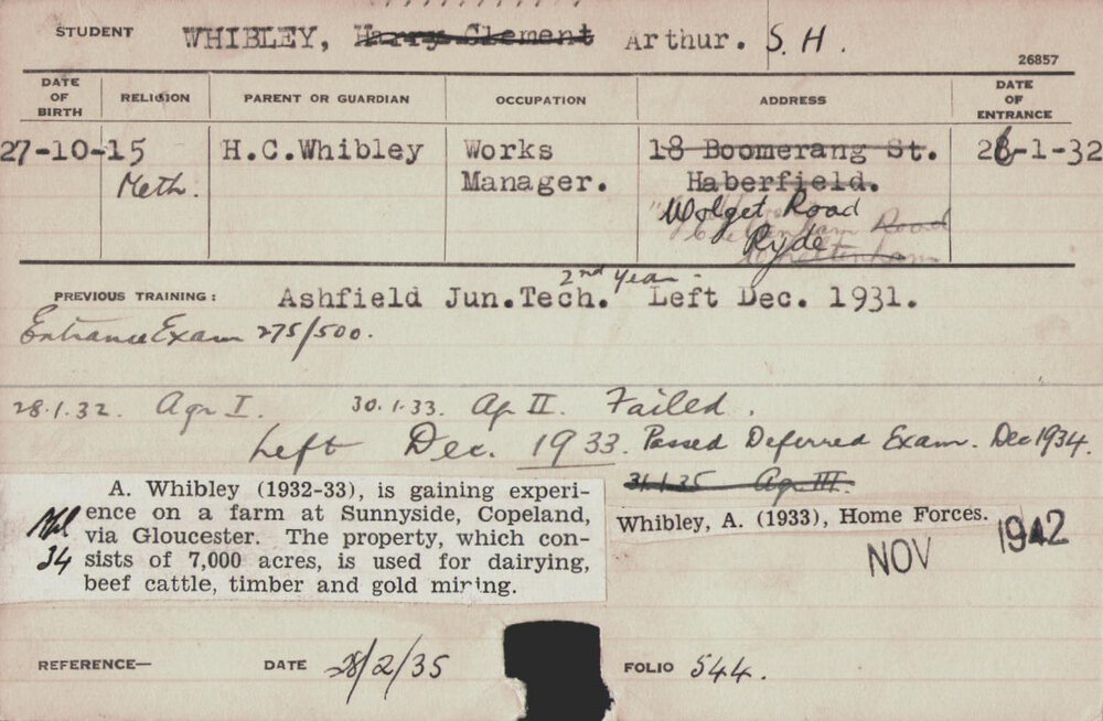 Whibley, Arthur (Hawkesbury Diploma of Agriculture (HDA))