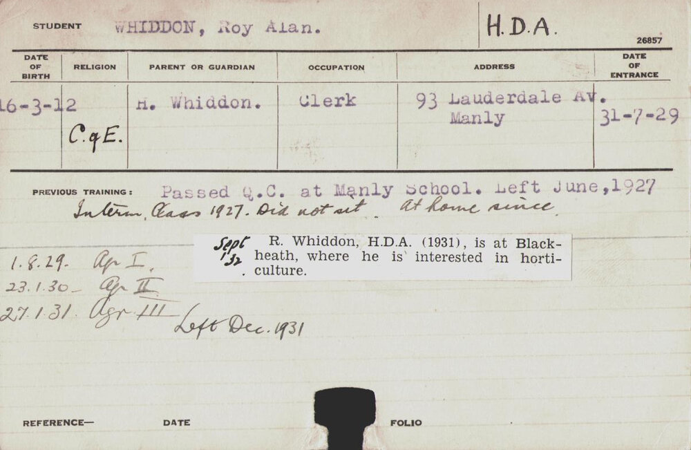 Whiddon, Roy Alan (Hawkesbury Diploma of Agriculture (HDA))