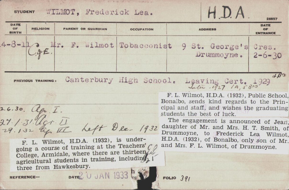 Wilmot, Frederick Lea (Hawkesbury Diploma of Agriculture (HDA))