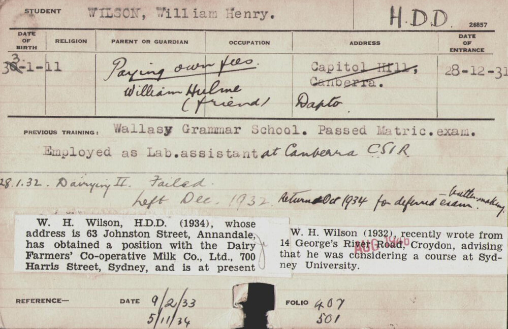 Wilson, William Henry (Hawkesbury Diploma in Dairy (HDD))