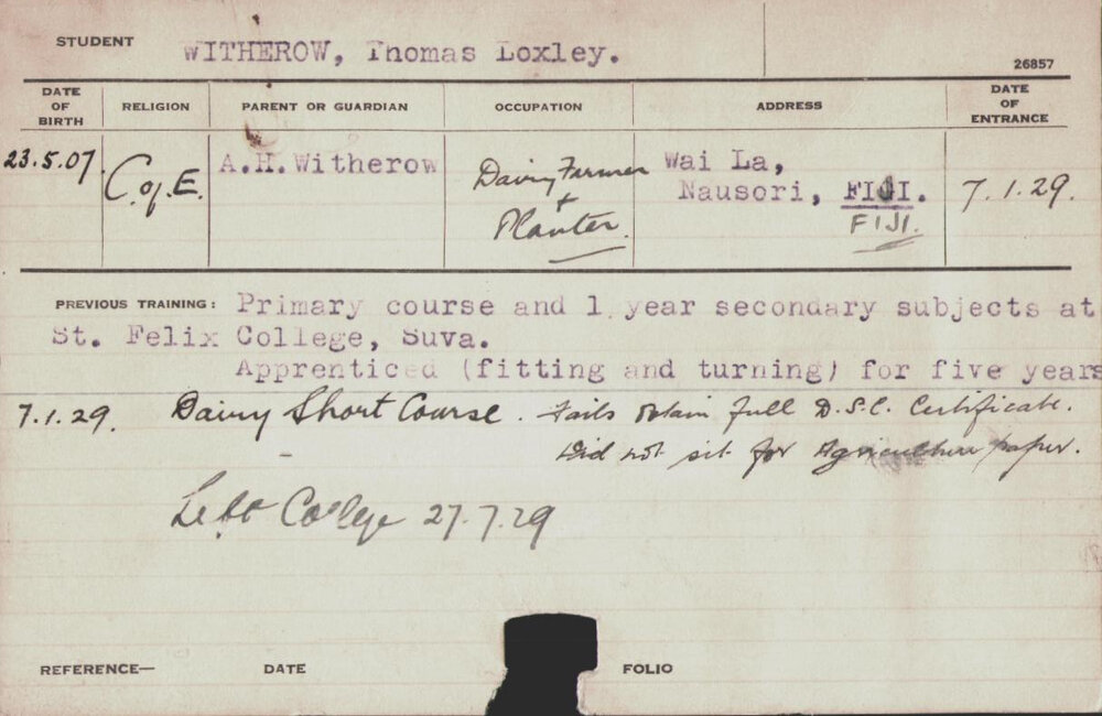 Witherow, Thomas Loxley (Short Course - Dairy)