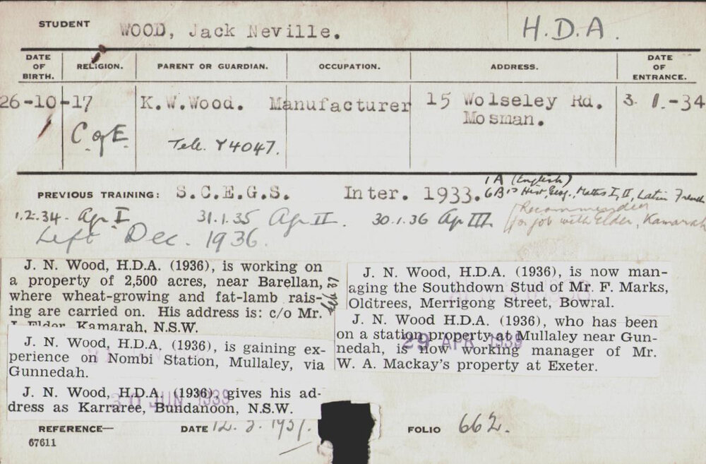 Wood, Jack Neville (Hawkesbury Diploma of Agriculture (HDA))