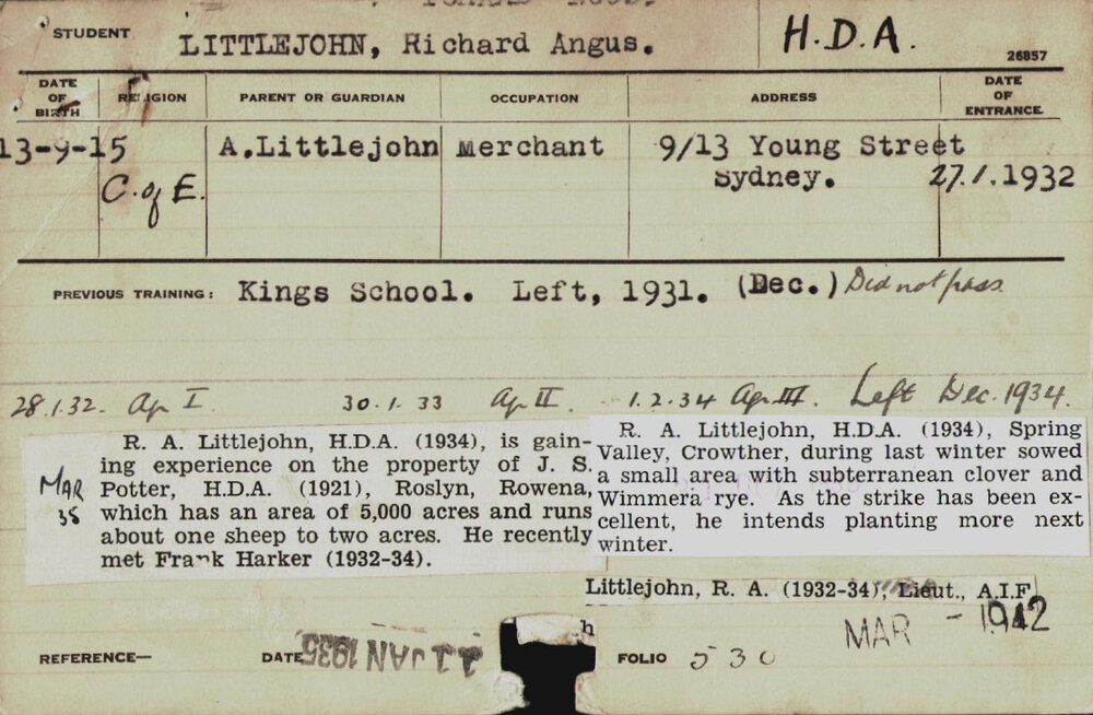 LITTLEJOHN, Richard Angus (Hawkesbury Diploma of Agriculture (HDA))