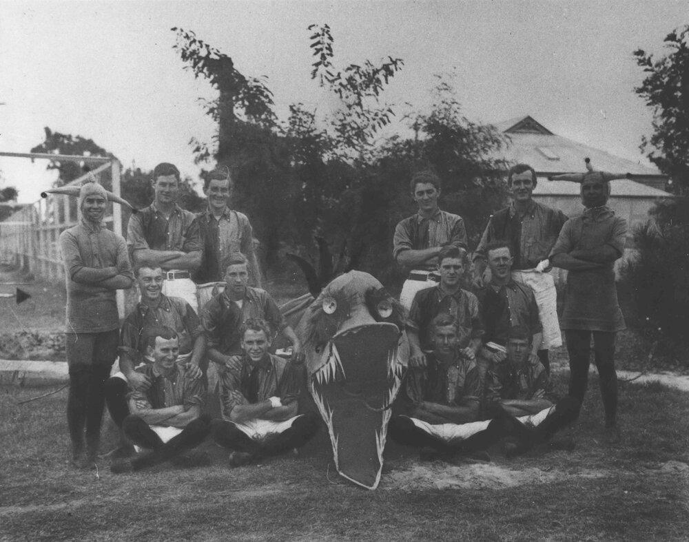 Empire Day - Students dressed up - The catalhopper team out of their catalhopper suit [Hawkesbury Agricultural College (HAC)]