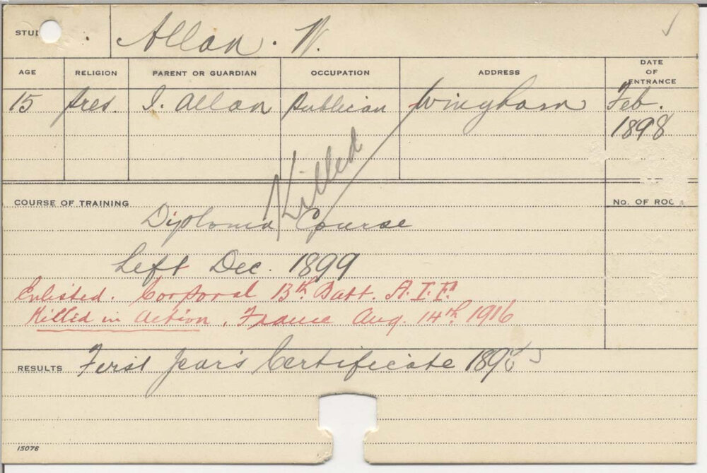 ALLAN, W (Hawkesbury Diploma of Agriculture (HDA) (First Year Certificate only))