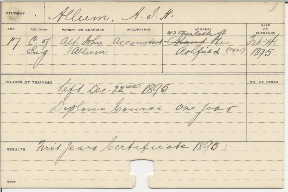 ALLUM, A J H (First Year Certificate - Agriculture)