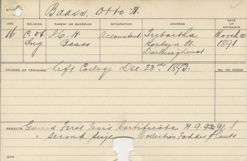 BAASS, Otto (First Year Certificate &amp; Second Year Collection, Fodder, Plants)