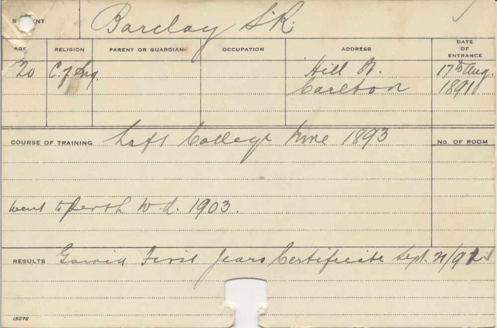 BARCLAY, S R (First Year Certificate - Agriculture)